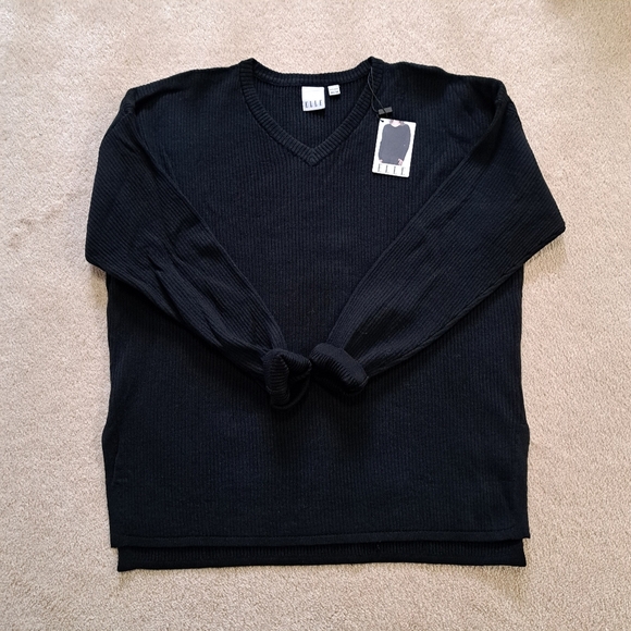 New! Elle Ribbed Knit Sweater Women's Size Medium Black V-neck Top - Picture 11 of 11